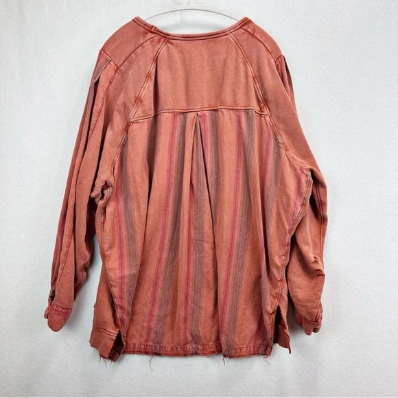 Free People Jackson Wyoming Sweatshirt Size M Oversized Flannel Back Rust/Orange - Picture 10 of 11
